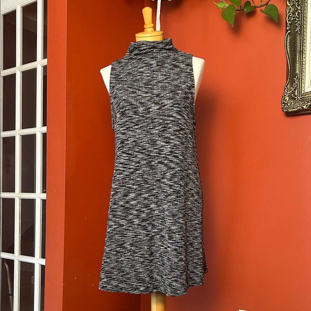 Silence + Noise Mock Neck Sleeveless Knit Tunic Dress - Black/Grey Heather